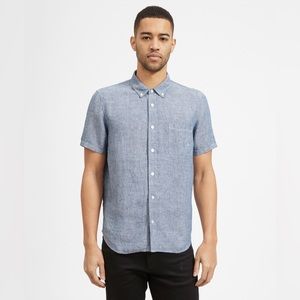Everlane Linen Standard Fit Shirt Short Sleeve  Blue/White Pinstripe L (42)